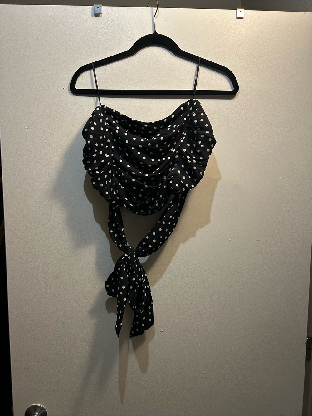 Polka Dot Tie-Front Crop Top strapless